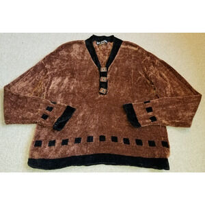 Womens Sweater-ANI BARRIE-Vintage-brown/black ribbed chenille lagenlook BOHO-M